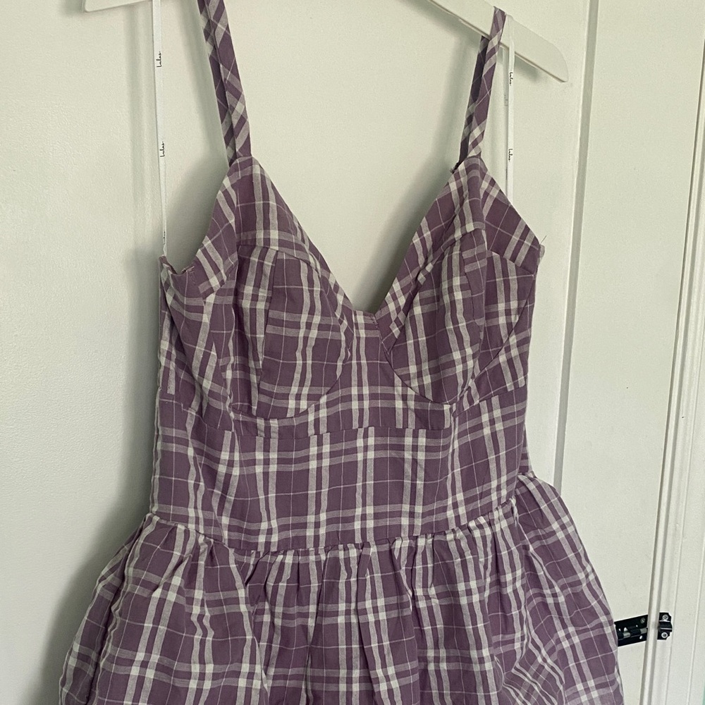 Lulus Lavender Gingham Midi Tiered Dress